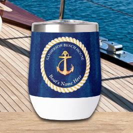 Nautical Boat Namn Anchor Rope Navy Blue Gult