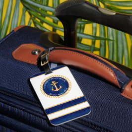 Nautical Boat Namn Anchor Rope Navy Blue Gult Bagagebricka