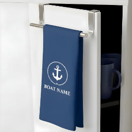 Nautical Boat Namn Anchor Rope Navy Blue Kökshandduk