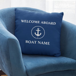 Nautical Boat Namn Anchor Rope Navy Blue Välkommen Kudde