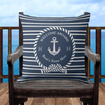Nautical Boat Namn Anchor Rope Navy Blue Välkommen