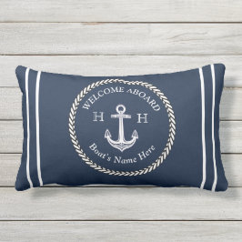 Nautical Boat Namn Anchor Rope Navy Blue Välkommen Lumbarkudde