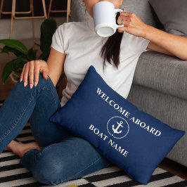 Nautical Boat Namn Anchor Rope Navy Blue Välkommen Lumbarkudde