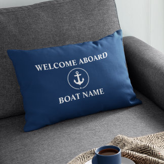 Nautical Boat Namn Anchor Rope Navy Blue Välkommen Prydnadskudde