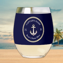 Nautical Boat Namn Anchor Rope Navy Blue White