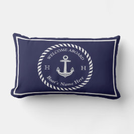 Nautical Boat Namn Anchor Rope Navy Blue White Lumbarkudde