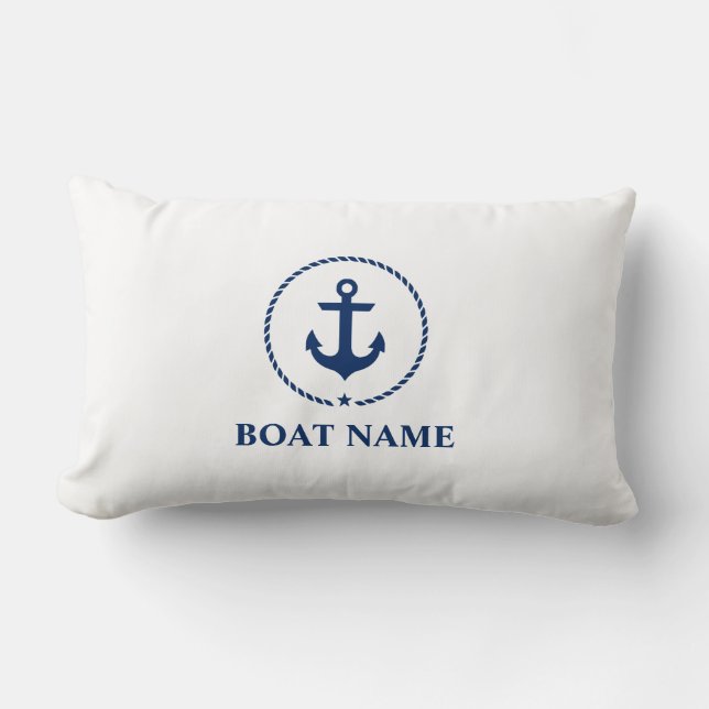 Nautical Boat Namn Anchor Rope Navy Blue White Lumbarkudde (Framsida)
