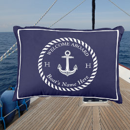 Nautical Boat Namn Anchor Rope Navy Blue White Utomhuskudde