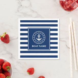 Nautical Boat Namn Anchor Rope Stars Blue Rand Pappersservett