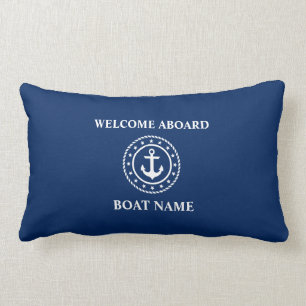Nautical Boat Namn Anchor Rope Stars Blue Välkomm Lumbarkudde