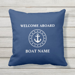 Nautical Boat Namn Anchor Rope Stars Blue Välkomme Kudde