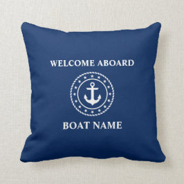 Nautical Boat Namn Anchor Rope Stars Blue Välkomme Kudde