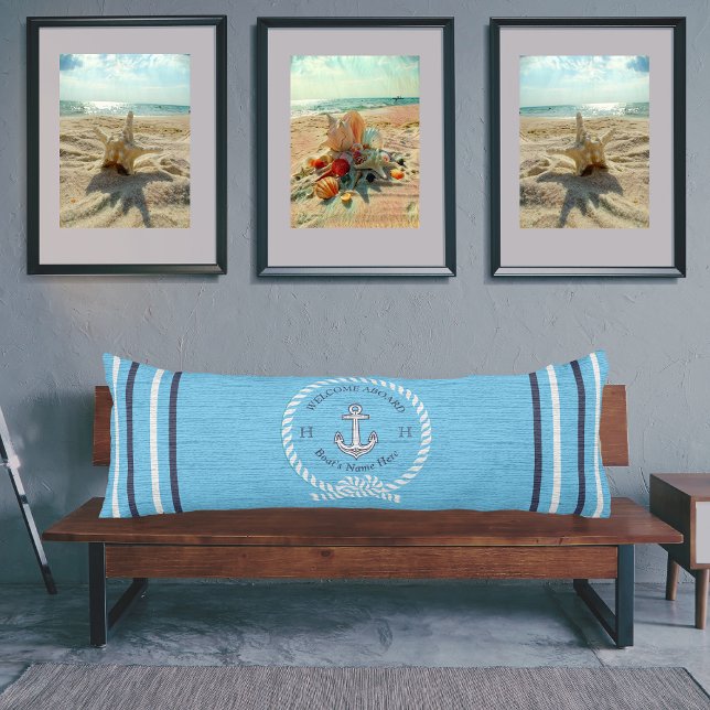 Nautical Boat Namn Anchor Rope Teal Blue Välkommen Kroppskudde (Skapare uppladdad)