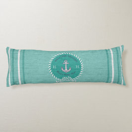 Nautical Boat Namn Anchor Rope Teal Blue Välkommen Kroppskudde