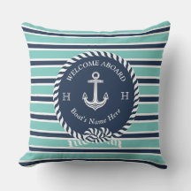 Nautical Boat Namn Anchor Rope Teal Blue Välkommen
