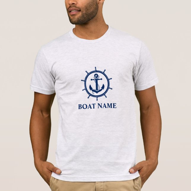 Nautical Boat Namn Anchor Rope Wheel Grått T Shirt (Framsida)