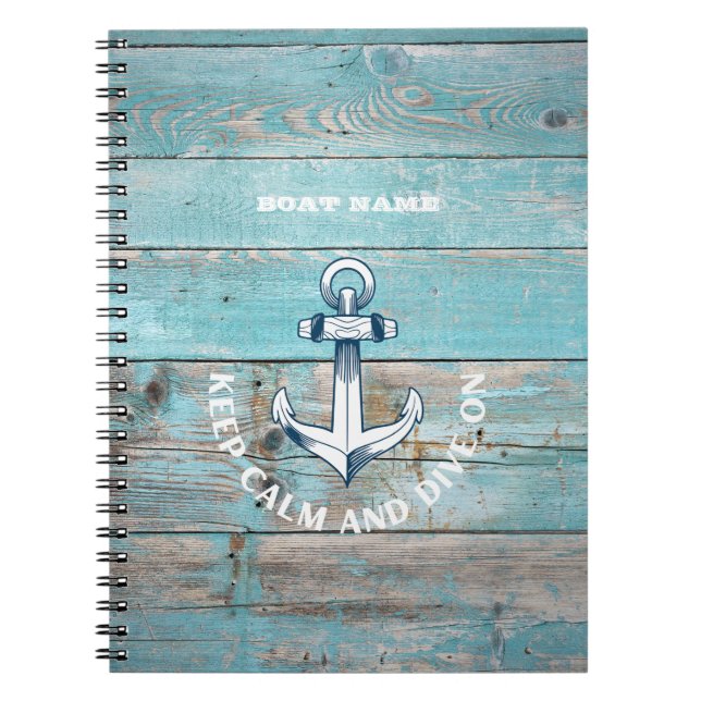 Nautical Boat Namn Anchor Rustic Wood Anteckningsbok (Framsidan)