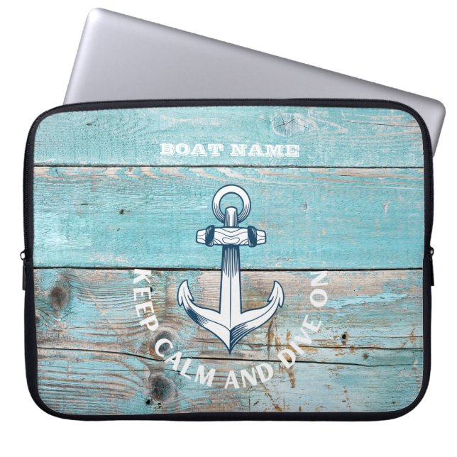 Nautical Boat Namn Anchor Rustic Wood Laptop Fodral (Framsidan)