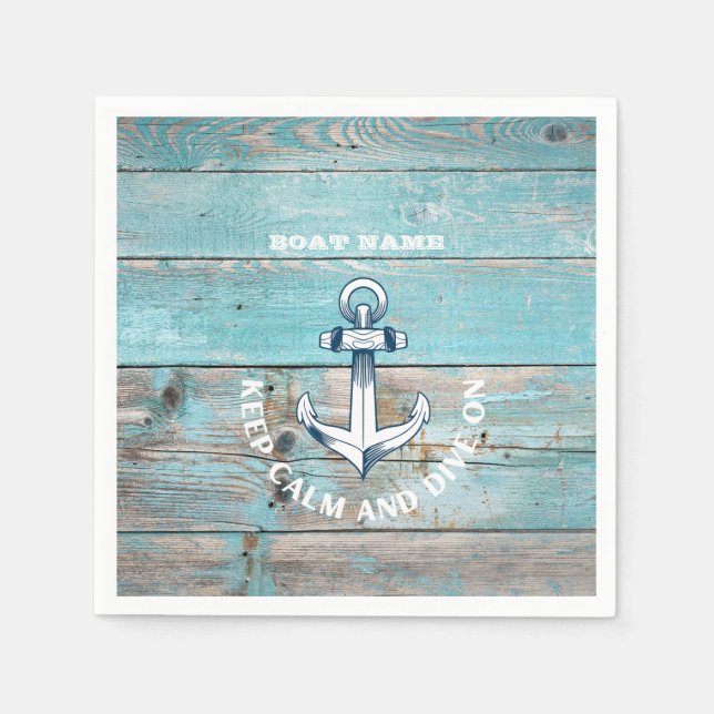 Nautical Boat Namn Anchor Rustic Wood Pappersservett (Framsidan)
