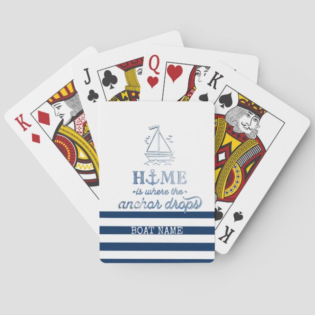 Nautical Boat Namn,Anchor Sea Navy Blue Stripe Casinokort (Baksidan)