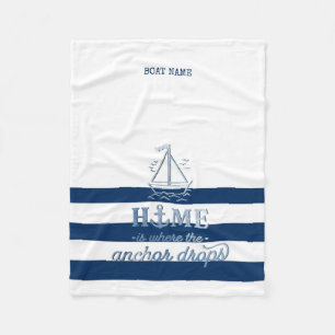 Nautical Boat Namn,Anchor Sea Navy Blue Stripe Fleecefilt