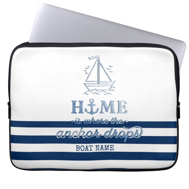 Nautical Boat Namn,Anchor Sea Navy Blue Stripe Laptop Fodral (Framsidan)