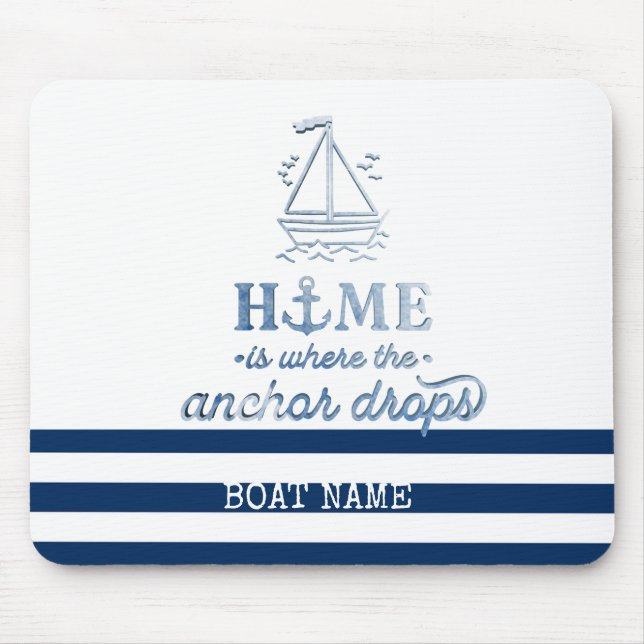 Nautical Boat Namn,Anchor Sea Navy Blue Stripe Musmatta (Framsidan)