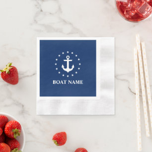 Nautical Boat Namn Anchor Stars Blue Cocktail Pappersservett