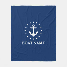 Nautical Boat Namn Anchor Stars Navy Blue Fleecefilt