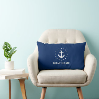 Nautical Boat Namn Anchor Stars Navy Blue Lumbarkudde