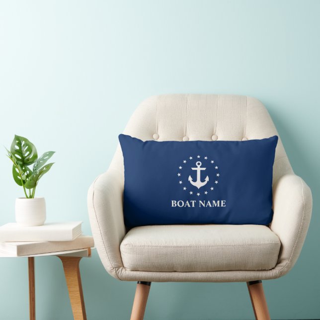 Nautical Boat Namn Anchor Stars Navy Blue Lumbarkudde (Stol)