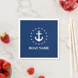 Nautical Boat Namn Anchor Stars Navy Blue Pappersservett