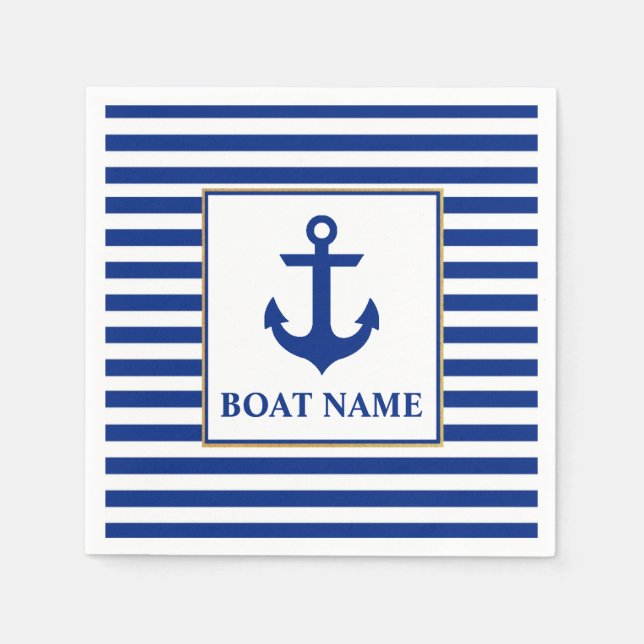 Nautical Boat Namn Anchor Stripe Pappersservett (Framsidan)
