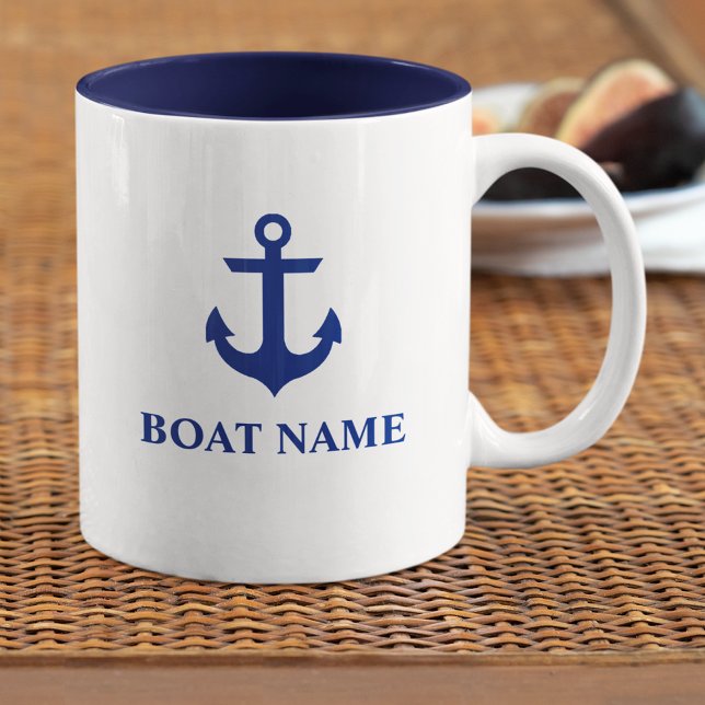 Nautical Boat Namn Anchor Två-Tonad Mugg (Customize to change text size or color.)