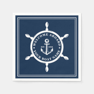 Nautical Boat Namn Anchor Wheel Navy Blue Pappersservett
