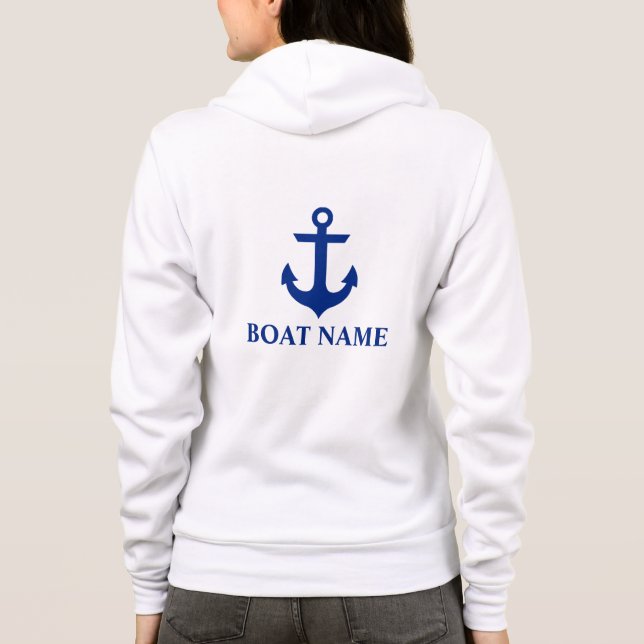 Nautical Boat Namn Anchor White W Hoodie T Shirt (Baksida)