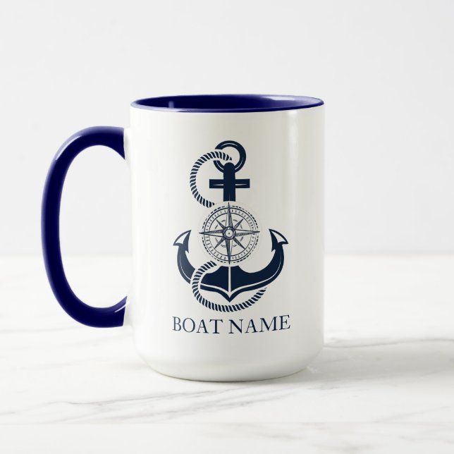 Nautical Boat Namn Blue Anchor Mugg (Vänster)