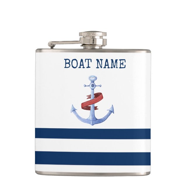 Nautical Boat Namn,Blue Anchor Navy Blue Stripe Fickplunta (Framsidan)