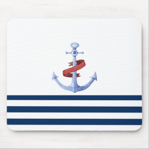Nautical Boat Namn,Blue Anchor Navy Blue Stripe Musmatta