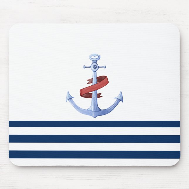 Nautical Boat Namn,Blue Anchor Navy Blue Stripe Musmatta (Framsidan)