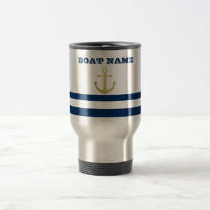 Nautical Boat Namn,Guld Anchor Navy Blue Rand Resemugg