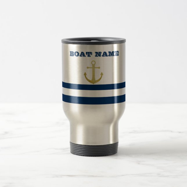Nautical Boat Namn,Guld Anchor Navy Blue Rand Resemugg (Center)