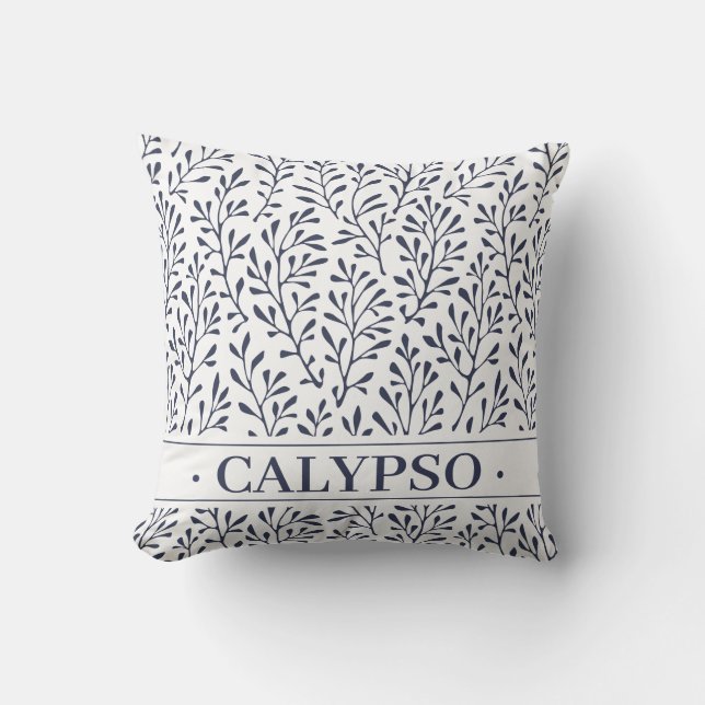 Nautical Boat Namn. Marina alger. Marinblå. Kudde (Framsida)