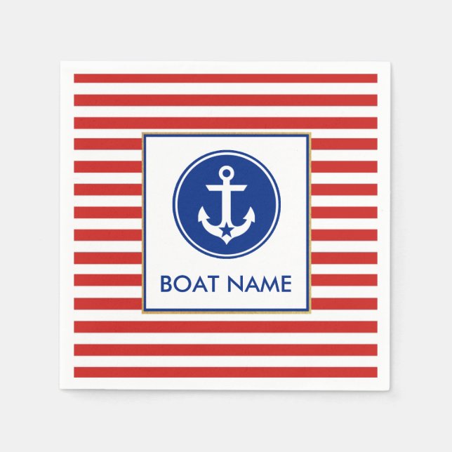 Nautical Boat Namn Party Cocktail Napkins RWB Pappersservett (Framsidan)
