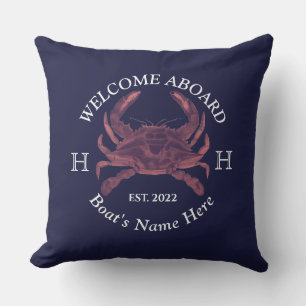 Nautical Boat Namn Red Crab Welcome Navy Blue Kudde