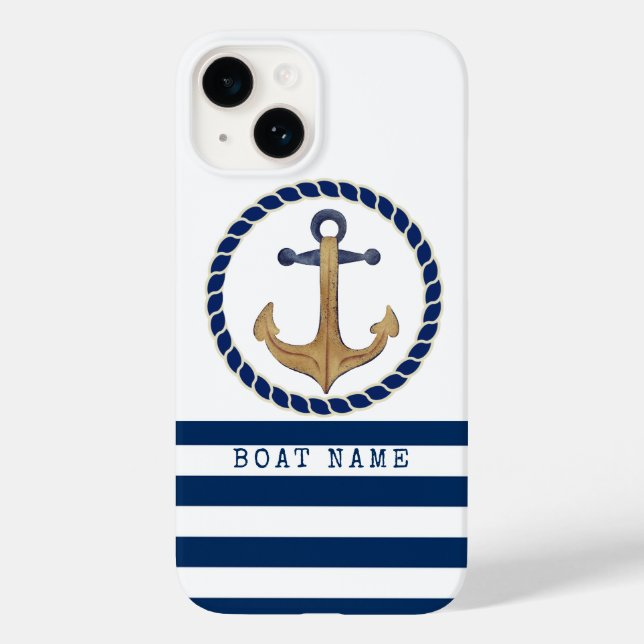 Nautical Boat Namn,Retro Anchor Navy Blue (Baksida)