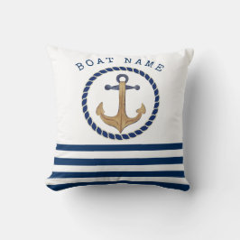 Nautical Boat Namn,Retro Anchor Navy Blue Stripe Kudde
