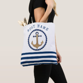 Nautical Boat Namn,Retro Anchor Navy Blue Stripe Tygkasse