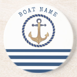 Nautical Boat Namn,Retro Anchor Navy Blue Stripe Underlägg
