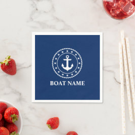 Nautical Boat Namn Stars Rope Anchor Navy Blue Pappersservett